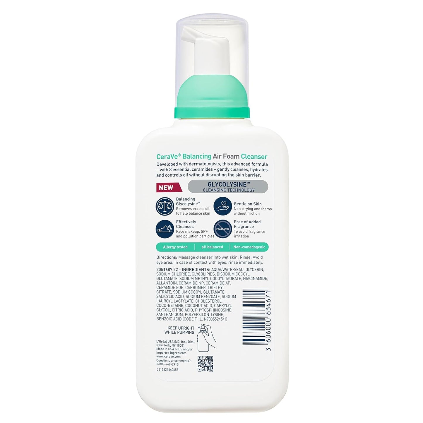 CeraVe Balancing Air Foam Face Wash, Foaming Facial Cleanser For Combination Skin, 8HR Oil Control + 24HR Hydration, Fragrance-Free & Non-Comedogenic, With Glycolysine™ & 3 Essential Ceramides, 8oz