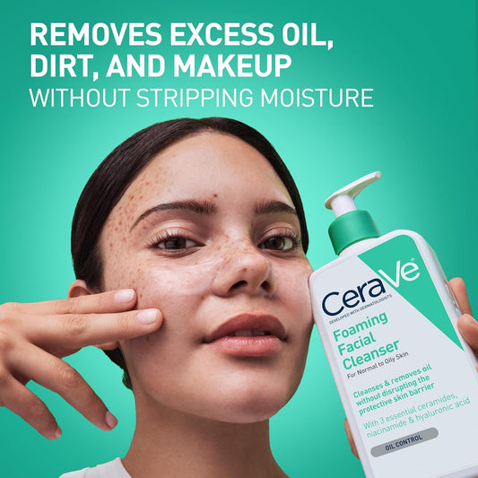 CeraVe Foaming Facial Cleanser, Daily Face Wash for Oily Skin with Hyaluronic Acid, Ceramides, and Niacinamide, Fragrance Free Paraben Free, 12 Fluid Ounce
