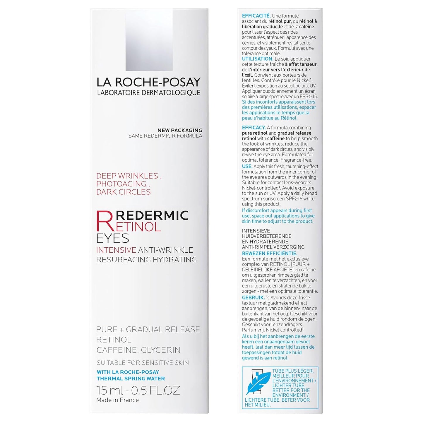 La Roche-Posay Redermic R Eyes Retinol Eye Cream, Anti-Aging Eye Cream to Reduce Wrinkles and Dark Circles With Pure Retinol and Caffeine, 0.5 Fl Oz (Pack of 1)