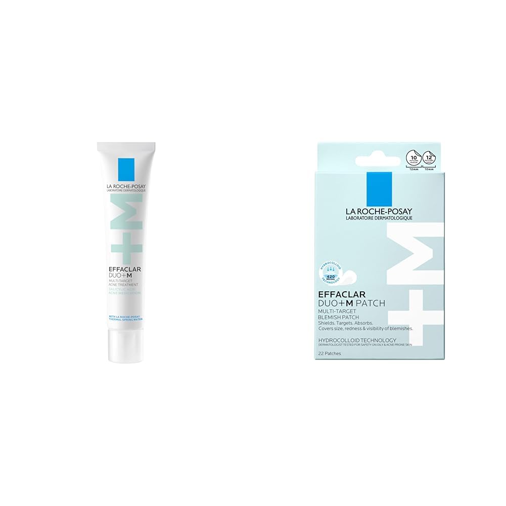 Bundle of La Roche-Posay Effaclar Salicylic Acid Acne Treatment, Mattifying Acne Gel Cream Spot Treatment + Effaclar Multi-Target Blemish Patches, Hydrocolloid Pimple Patches, Shields, 22 Patches