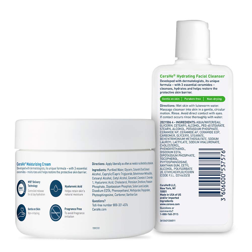 CeraVe Moisturizing Cream and Hydrating Face Wash Trial Combo, 12oz Cream + 3oz Travel Size Cleanser