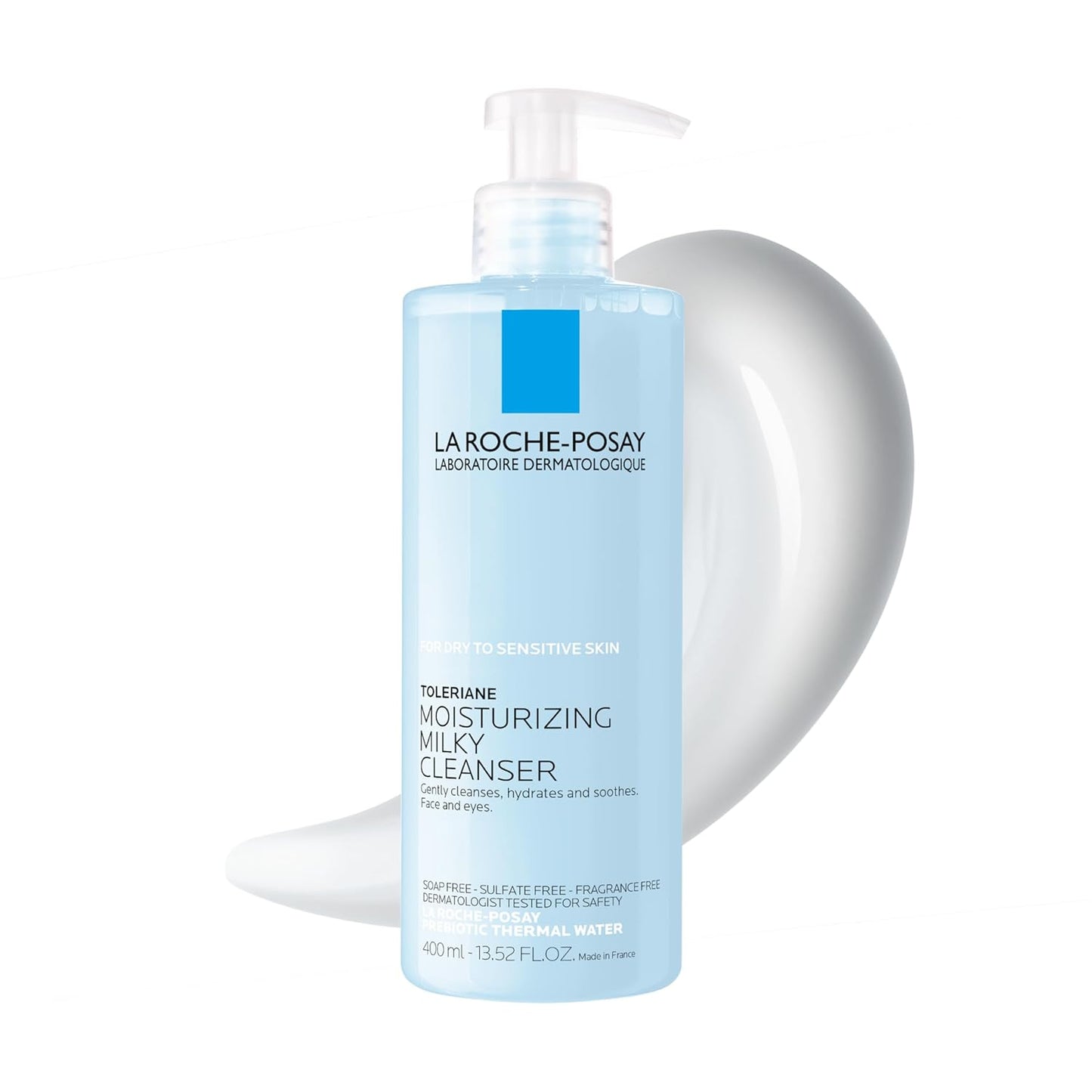 La Roche-Posay Toleriane Moisturizing Milky Cleanser, Gentle Face Cleanser with Glycerin for Dry, Sensitive & Allergy-Prone Skin, Face Wash for Hydration, Makeup Remover Cleanser, 13.5fl oz