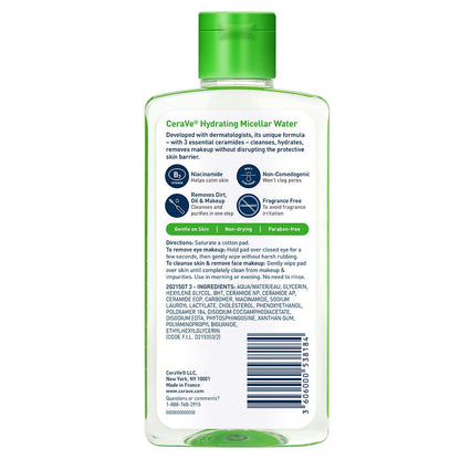 CeraVe Micellar Water, Hydrating Facial Cleanser & Eye Makeup Remover with Niacinamide, Ceramides & Glycerin, Fragrance-Free & Non-Irritating, 10 Fluid Ounces