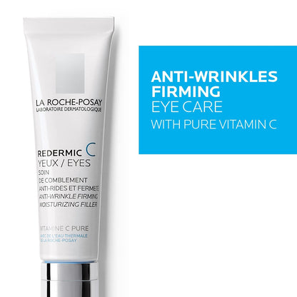 La Roche-Posay Redermic C Pure Vitamin C Eye Cream with Hyaluronic Acid to Reduce Wrinkles for Anti-Aging Effect, 0.5 Fl Oz (Pack of 1)