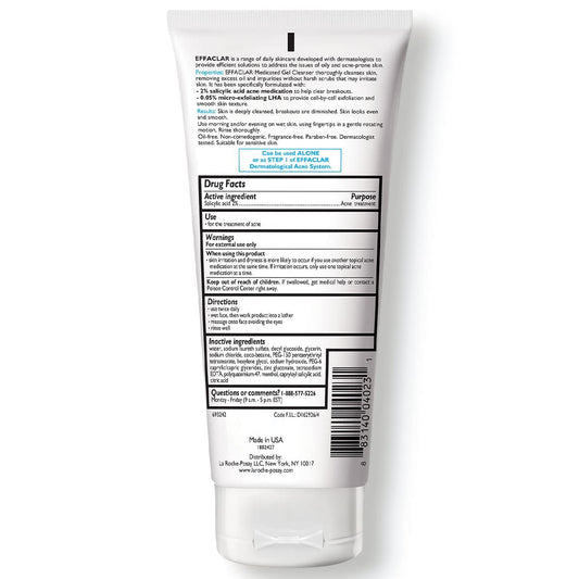 La Roche-Posay Effaclar Medicated Gel Cleanser, 2% Salicylic Acid Cleanser + LHA + Glycerin, Foaming Acne Face Wash, Helps Clear & Prevent Acne Breakouts, Oil Free, Targets Excess Oil