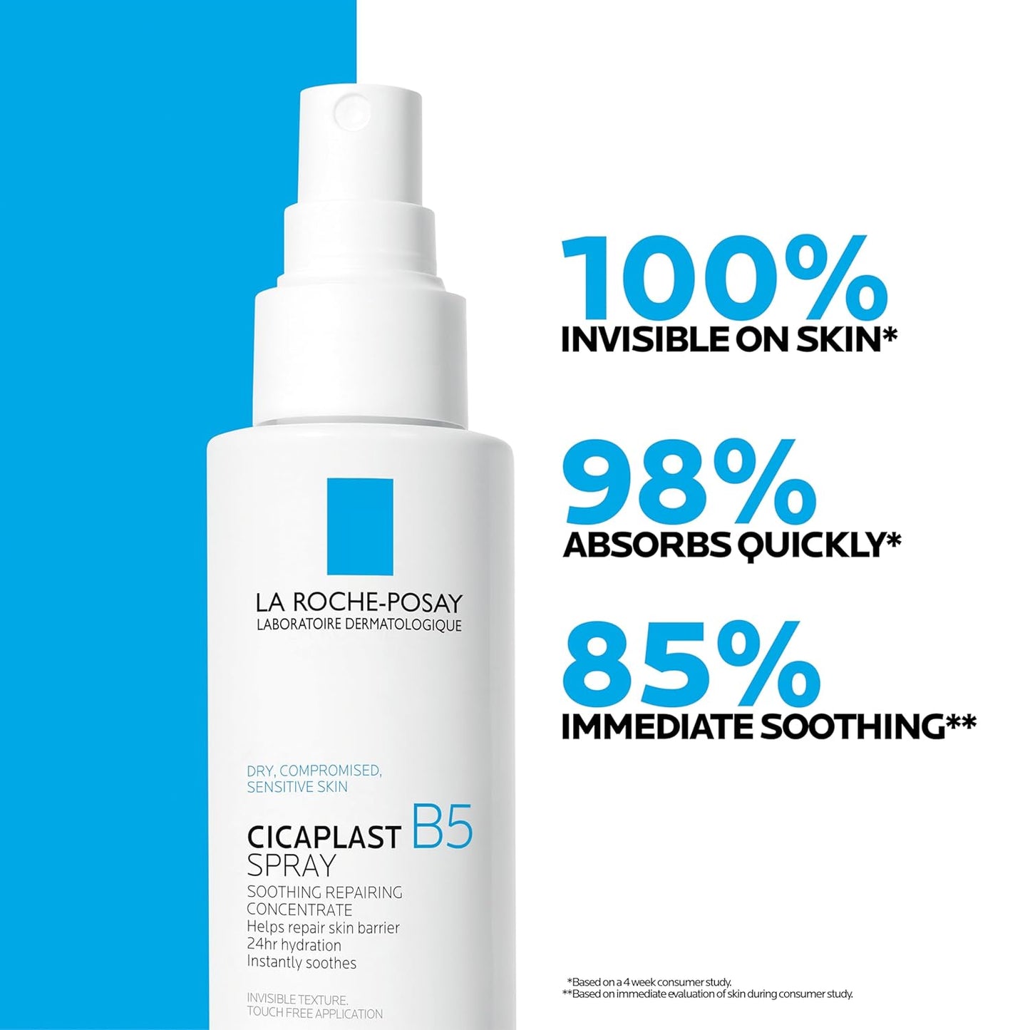 La Roche-Posay Cicaplast B5 Spray With Vitamin B5 Panthenol & Madecassoside, Hydrating Face Mist For Skin Barrier Repair, Soothing Touch-Free Face & Body Spray, Sensitive Skin & Dermatologist Tested