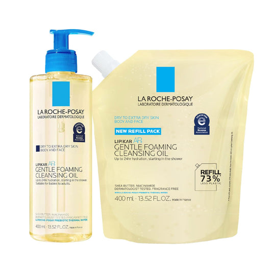 Bundle of La Roche-Posay Lipikar AP+ Gentle Foaming Cleansing Oil 400ML + Refill, Gentle Oil Cleanser for Face and Body Formulated with Niacinamide, Long-Lasting 24-hour Hydration