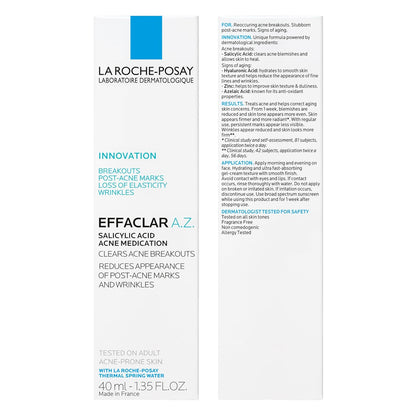 La Roche-Posay Effaclar A.Z. Gel, Azelaic Acid & Salicylic Acid for Acne Treatment, Anti-Aging & Acne Scars, Dual Action Medicated Face Gel for Breakouts & Signs of Aging, 1.35 oz