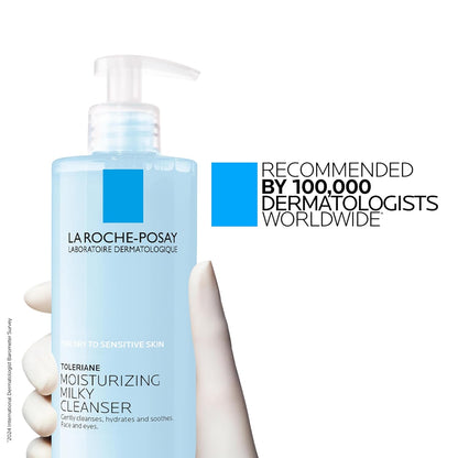 La Roche-Posay Toleriane Moisturizing Milky Cleanser, Gentle Face Cleanser with Glycerin for Dry, Sensitive & Allergy-Prone Skin, Face Wash for Hydration, Makeup Remover Cleanser, 13.5fl oz