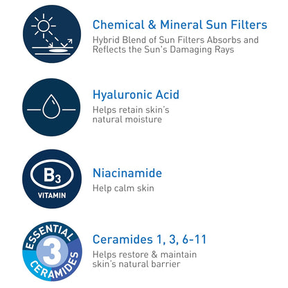 CeraVe Hydrating Sheer Sunscreen with SPF 30 for Face and Body, Mineral & Chemical Sunscreen for Men & Women with Zinc Oxide, Hyaluronic Acid and Ceramides, Paraben-Free + Fragrance-Free, 3 Ounces
