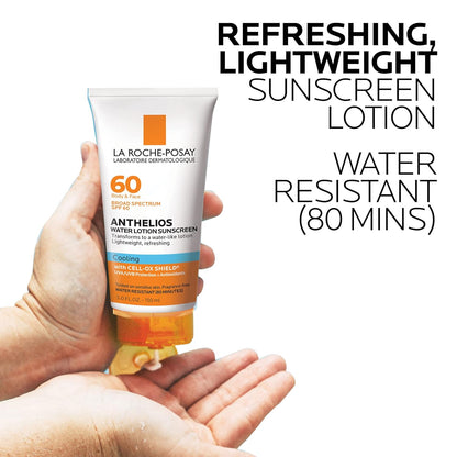 La Roche-Posay Anthelios Cooling Water Sunscreen Lotion for Face & Body, Broad Spectrum SPF + Antioxidants, Fast Absorbing Water-Like Texture, Oil Free Sunscreen, SPF 60, SPF 30