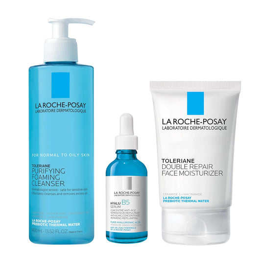 La Roche Posay Toleriane Purifying Cleanser + Toleriane Double Repaire Moisturizer + Hyalu B5 Serum