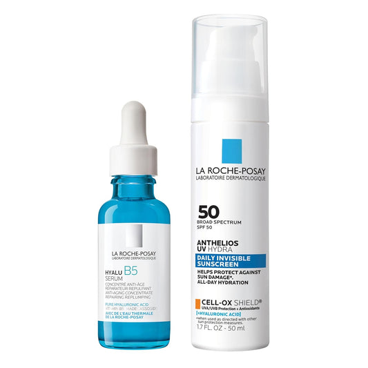 Bundle of La Roche-Posay Hyalu B5 Pure Hyaluronic Acid Serum for Face, Hydrating Serum, Plumps Skin + Anthelios UV Hydra Sunscreen SPF 50, Daily Hydrating Broad Spectrum Invisible SPF Protection