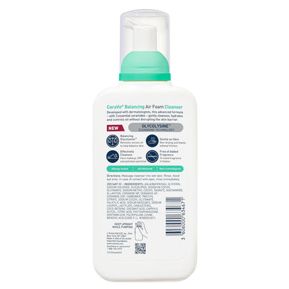 CeraVe Balancing Air Foam Face Wash, Foaming Facial Cleanser For Combination Skin, 8HR Oil Control + 24HR Hydration, Fragrance-Free & Non-Comedogenic, With Glycolysine™ & 3 Essential Ceramides, 8oz