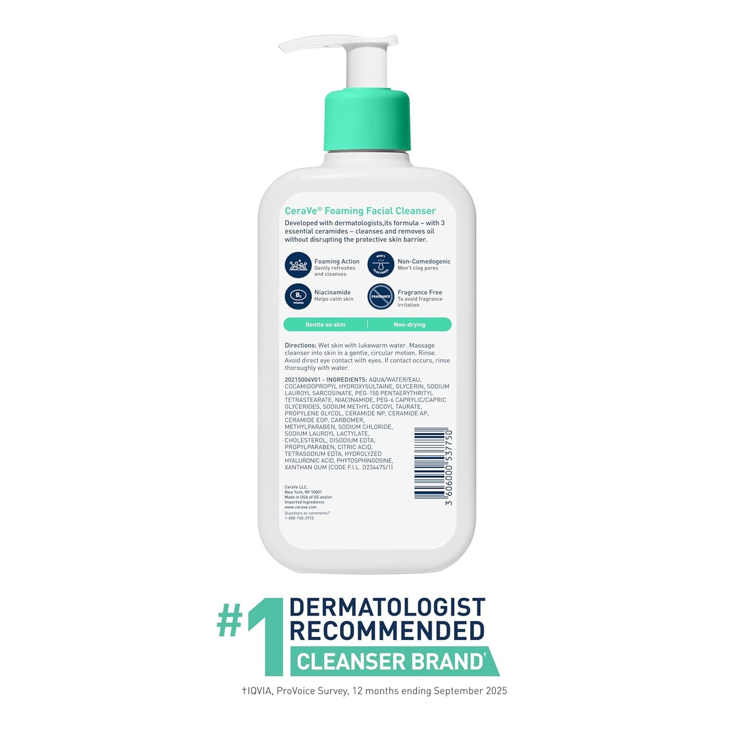 CeraVe Foaming Facial Cleanser, Daily Face Wash for Oily Skin with Hyaluronic Acid, Ceramides, and Niacinamide, Fragrance Free Paraben Free, 12 Fluid Ounce