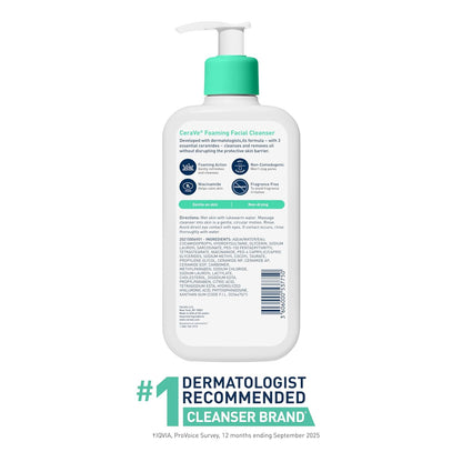 CeraVe Foaming Facial Cleanser, Daily Face Wash for Oily Skin with Hyaluronic Acid, Ceramides, and Niacinamide, Fragrance Free Paraben Free, 12 Fluid Ounce