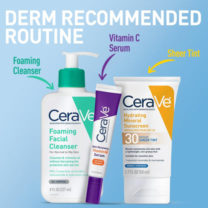 CeraVe Hydrating Mineral Sunscreen SPF 30 with Sheer Tint, Tinted Mineral Sunscreen with Zinc Oxide & Titanium Dioxide, Blends Seamlessly For Healthy Glow, Deep, 1.7 Oz