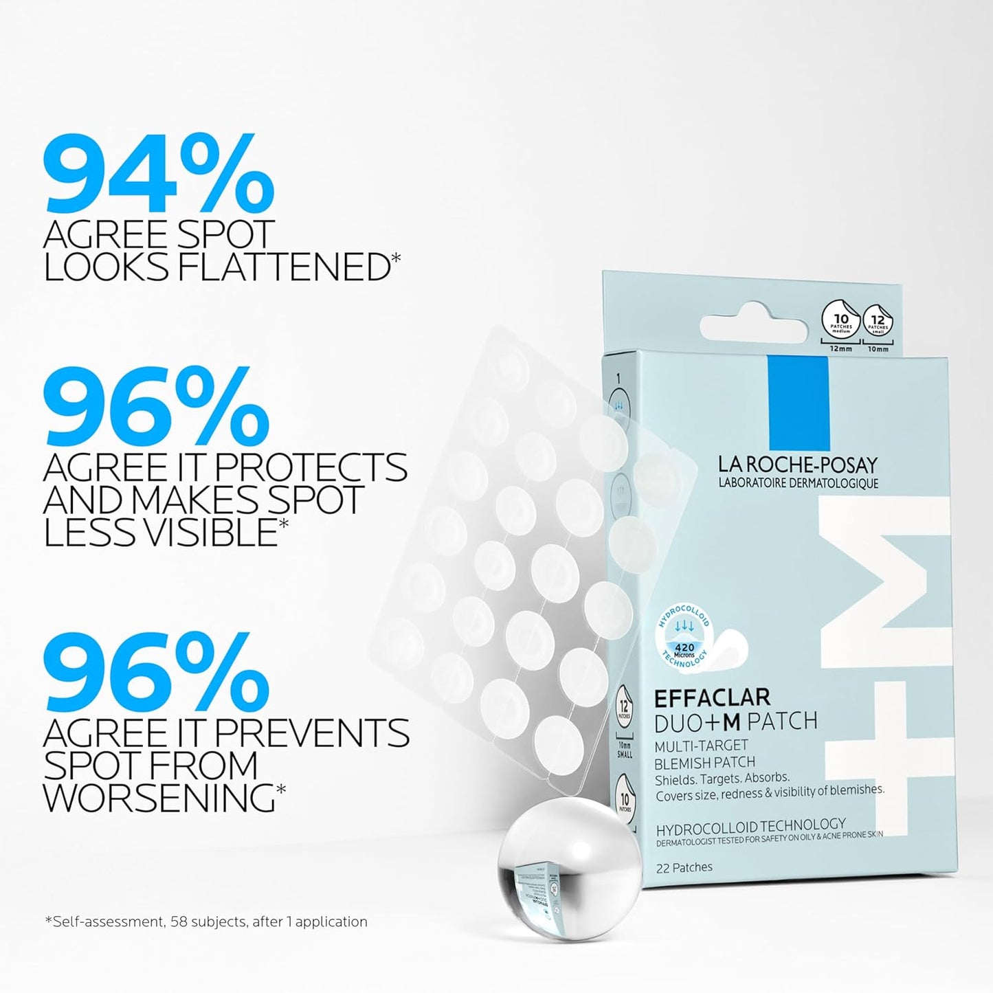 La Roche-Posay Effaclar Multi-Target Blemish Patches, Hydrocolloid Pimple Patches For Face Shields, Targets & Absorbs, Suitable Under Makeup, 22 Patches, 12 Small Size & 10 Medium Size