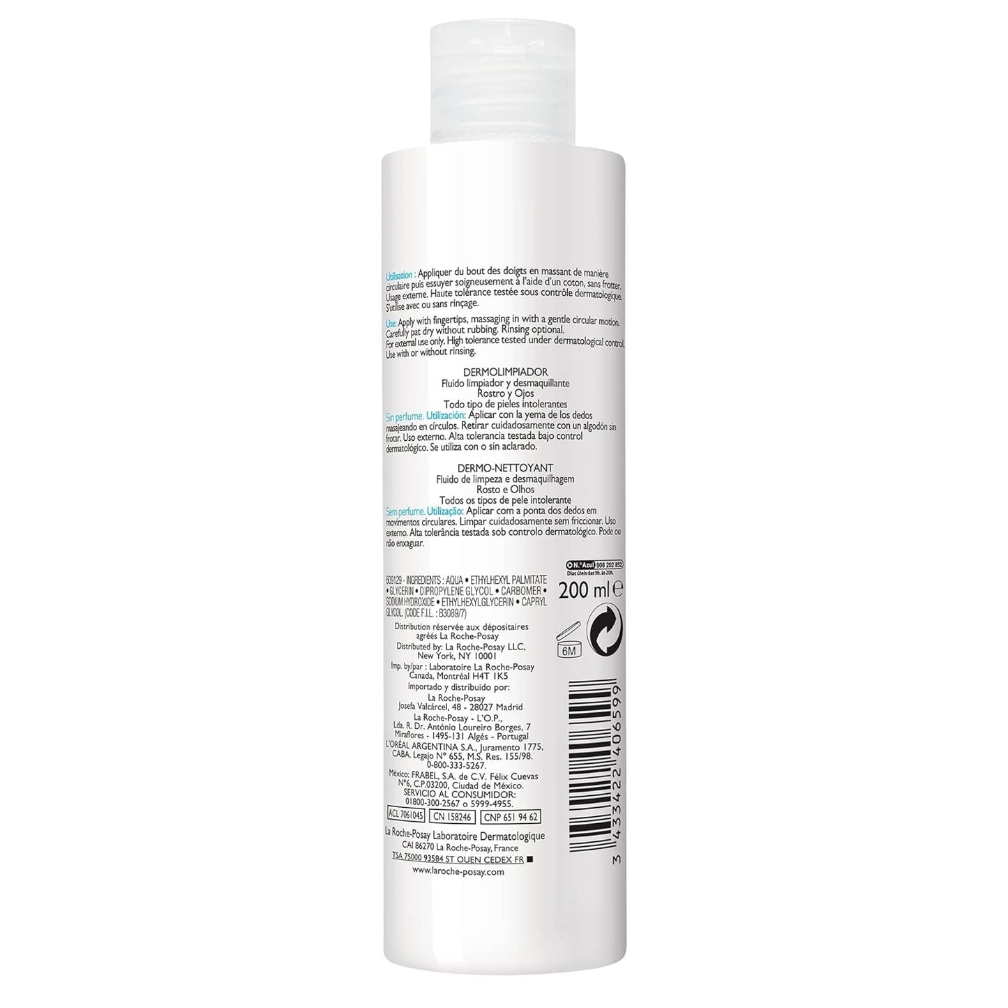 La Roche-Posay Toleriane Dermo Facial Cleanser for Face & Eyes, Gentle Face Wash and Makeup Remover, Milky Texture, Fragrance Free, Preservative Free