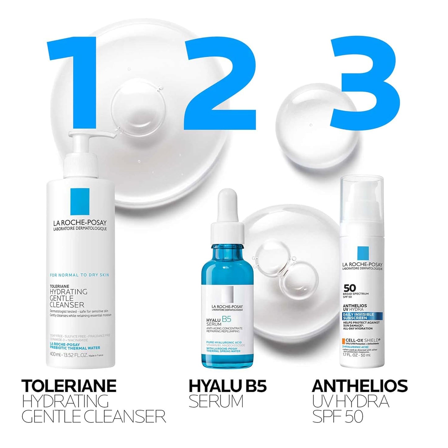 Bundle of La Roche-Posay Hyalu B5 Pure Hyaluronic Acid Serum for Face, Hydrating Serum, Plumps Skin + Anthelios UV Hydra Sunscreen SPF 50, Daily Hydrating Broad Spectrum Invisible SPF Protection