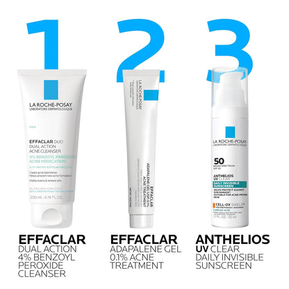 La Roche-Posay Effaclar Dual Acne Face Wash With 4% Benzoyl Peroxide & LHA Exfoliant, Acne Treatment Help Clear & Prevent Blemishes, Paraben Free & Oil Free Wash, 6.76 Fl Oz