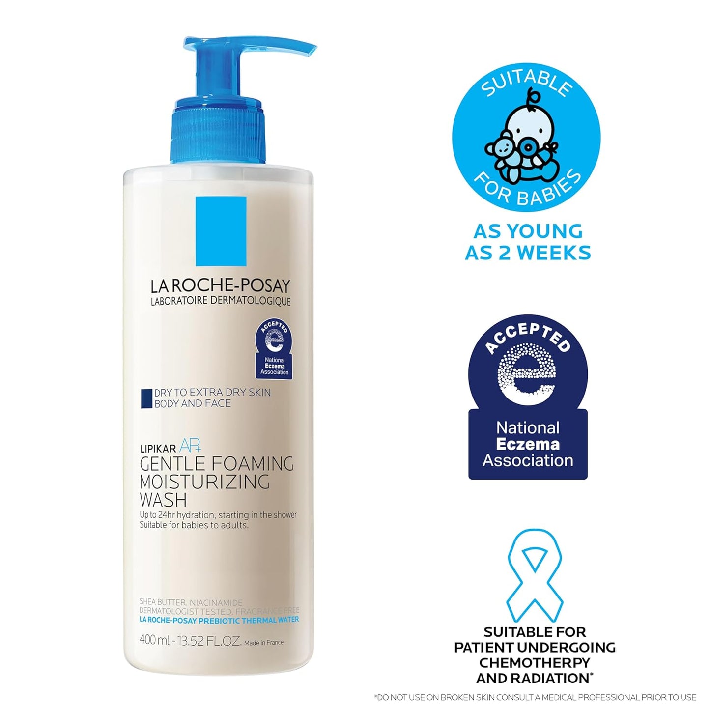 La Roche-Posay Lipikar AP+ Gentle Foaming Moisturizing Wash, Shea Butter + Niacinamide + Glycerin, Moisturizing Body Wash For Dry Skin, National Eczema Association Accepted, Dermatologist Tested