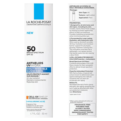 Bundle of La Roche-Posay Hyalu B5 Pure Hyaluronic Acid Serum for Face, Hydrating Serum, Plumps Skin + Anthelios UV Hydra Sunscreen SPF 50, Daily Hydrating Broad Spectrum Invisible SPF Protection