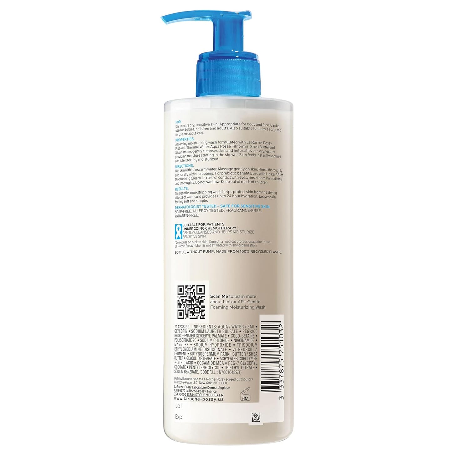 La Roche-Posay Lipikar AP+ Gentle Foaming Moisturizing Wash, Shea Butter + Niacinamide + Glycerin, Moisturizing Body Wash For Dry Skin, National Eczema Association Accepted, Dermatologist Tested