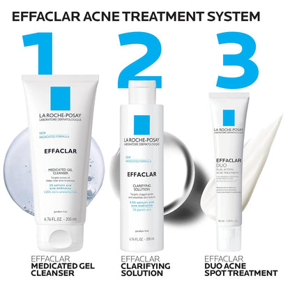 La Roche-Posay Effaclar Dermatological 3 Step Acne Treatment System, Salicylic Acid Acne Cleanser, Pore Refining Toner, and Benzoyl Peroxide Spot Treatment for Sensitive Skin