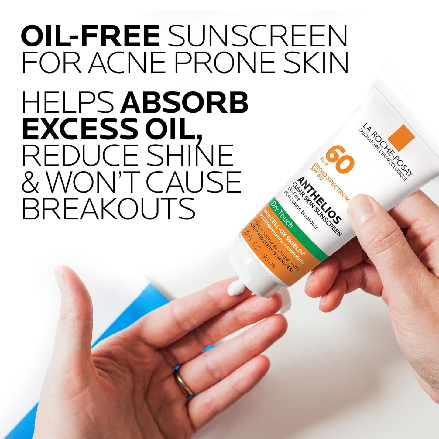 La Roche-Posay Anthelios Clear Skin Sunscreen Dry Touch SPF 60, Oil Free Sunscreen For Face, Oil Absorbing, Broad Spectrum SPF + Antioxidants, Non-Greasy, Oxybenzone Free, Travel Size