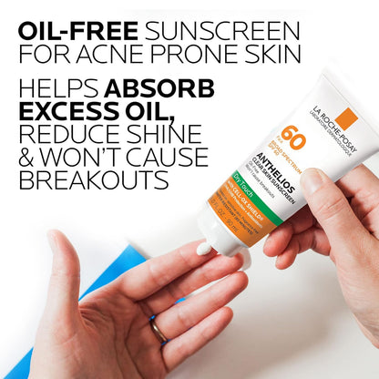 La Roche-Posay Anthelios Clear Skin Sunscreen Dry Touch SPF 60, Oil Free Sunscreen For Face, Oil Absorbing, Broad Spectrum SPF + Antioxidants, Non-Greasy, Oxybenzone Free, Travel Size
