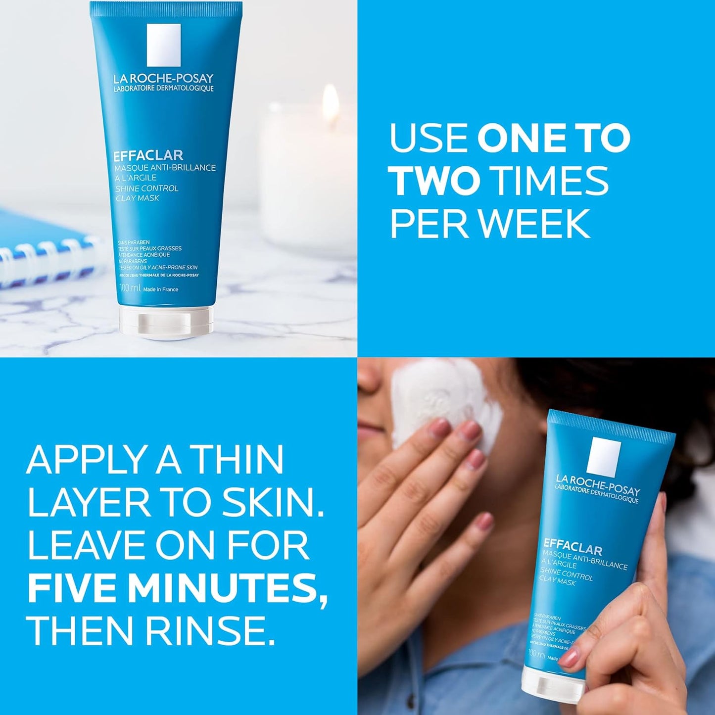 La Roche-Posay Effaclar Clarifying Clay Face Mask for Oily Skin, Unclogs Pores and Controls Shine Without Over-Drying, Packaging May Vary