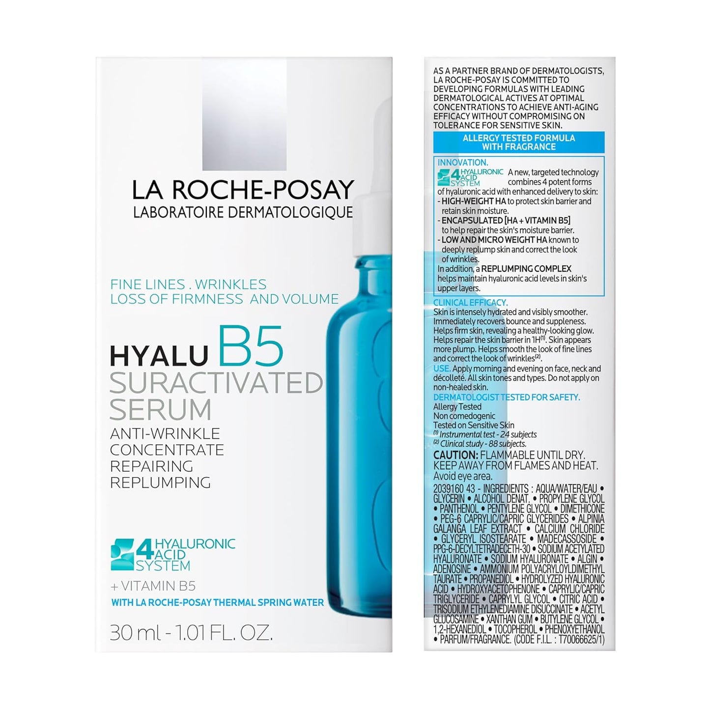 La Roche-Posay Hyalu B5 Pure Hyaluronic Acid Serum for Face, Vitamin B5 + Hyaluronic Acid + Madecassoside, Hydrating Serum Visibly Plumps Skin, Sensitive Skin Safe, Anti Aging, Oil-Free