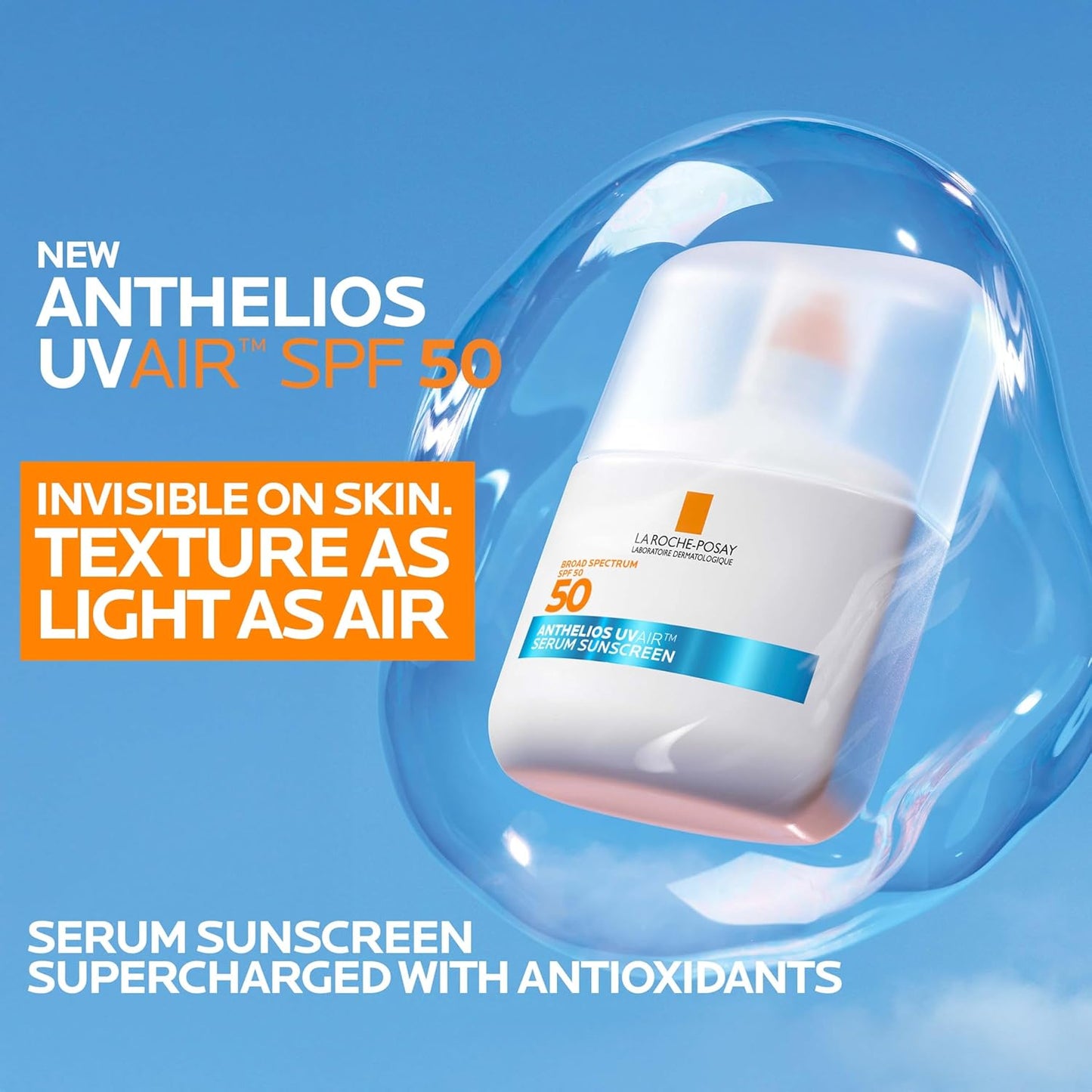 La Roche-Posay Anthelios UVAir™ Sunscreen Serum SPF 50, with Niacinamide, Hyaluronic Acid & Antioxidants, Hydrating, Invisible Finish, Lightweight Sunscreen for Face, Fast-Absorbing, 1.7oz