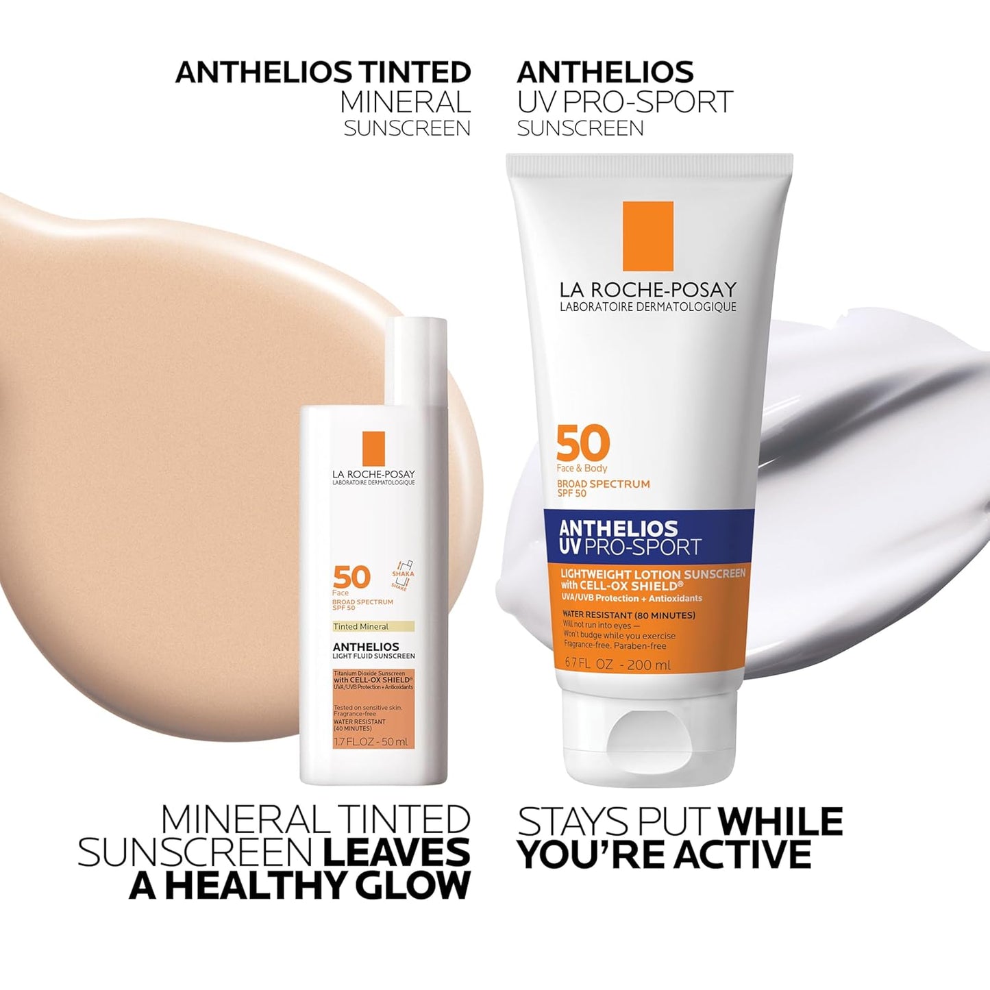 Bundle of La Roche-Posay Anthelios Tinted Sunscreen SPF 40+, Broad Spectrum SPF Zinc Oxide + La Roche Posay Anthelios UV Pro-Sport Sunscreen SPF 50, Daily use for Body & Face