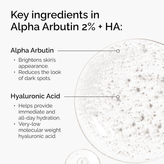The Ordinary Alpha Arbutin 2% + Hyaluronic Acid, Brightens Skin and Targets Dark Spots, 1 Fl Oz