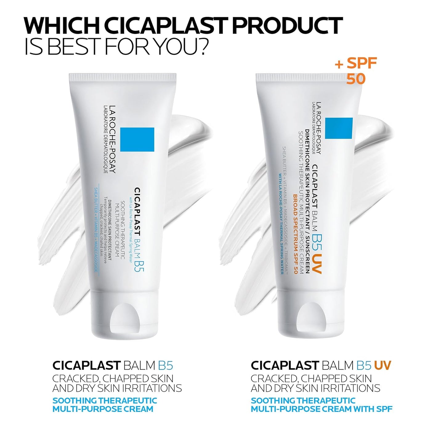 La Roche-Posay Cicaplast Balm B5 UV SPF 50, Vitamin B5 + Shea Butter + Tribioma + Madecassoside + Zinc Oxide Sunscreen, Post Treatment Skin Protectant With SPF, Multi-Purpose Cream For Dry Skin