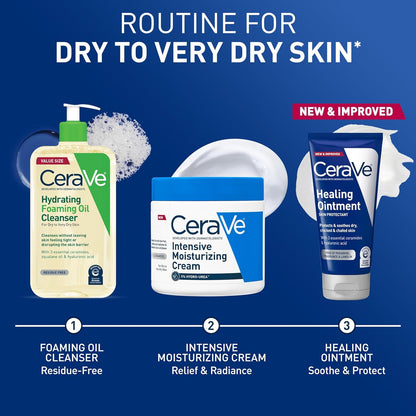 CeraVe Healing Ointment, Hydrating Skin Protectant With Petrolatum, Hyaluronic Acid & Ceramides, Face & Body Skin Barrier Repair For Cracked, Chafed, Dry Skin, Fragrance Free & Lanolin Free, 3 Oz