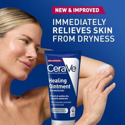 CeraVe Healing Ointment, Hydrating Skin Protectant With Petrolatum, Hyaluronic Acid & Ceramides, Face & Body Skin Barrier Repair For Cracked, Chafed, Dry Skin, Fragrance Free & Lanolin Free, 5 Oz