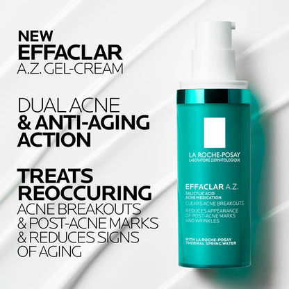 La Roche-Posay Effaclar A.Z. Gel, Azelaic Acid & Salicylic Acid for Acne Treatment, Anti-Aging & Acne Scars, Dual Action Medicated Face Gel for Breakouts & Signs of Aging, 1.35 oz