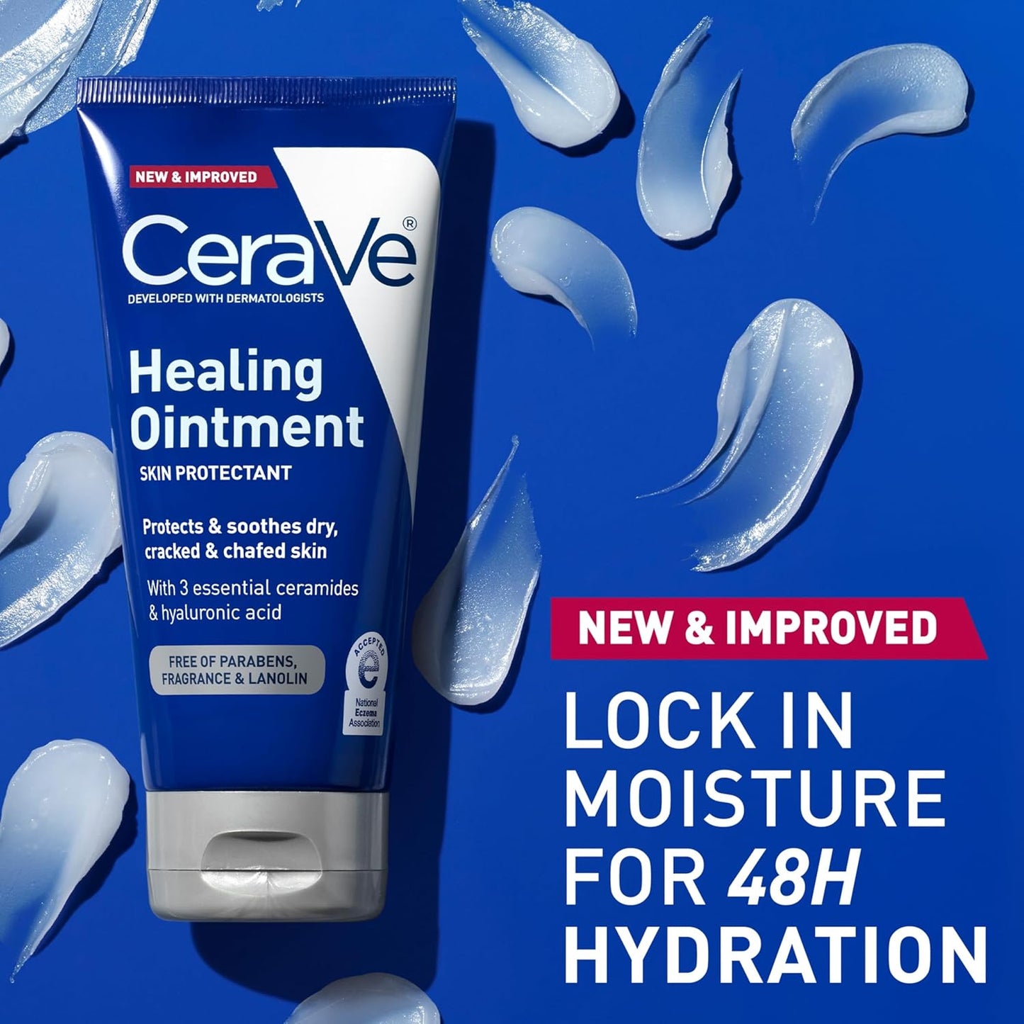 CeraVe Healing Ointment, Hydrating Skin Protectant With Petrolatum, Hyaluronic Acid & Ceramides, Face & Body Skin Barrier Repair For Cracked, Chafed, Dry Skin, Fragrance Free & Lanolin Free, 3 Oz