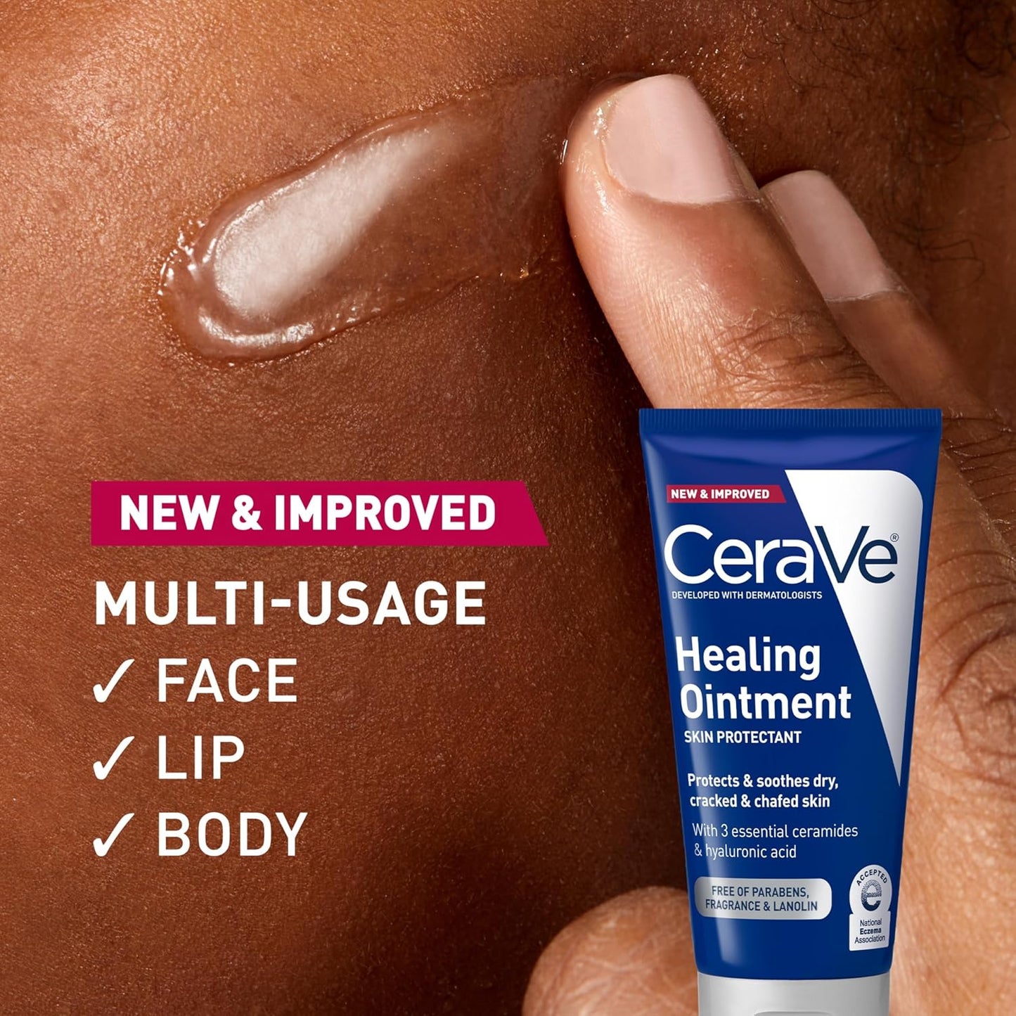 CeraVe Healing Ointment, Hydrating Skin Protectant With Petrolatum, Hyaluronic Acid & Ceramides, Face & Body Skin Barrier Repair For Cracked, Chafed, Dry Skin, Fragrance Free & Lanolin Free, 3 Oz