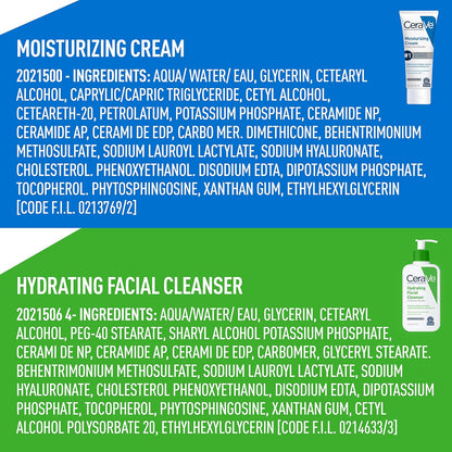 CeraVe Hydrating Skin Care Set, 8oz Moisturizing Cream & 8oz Hydrating Facial Cleanser, Ceramides + Hyaluronic Acid Moisturizer and Face Wash, Accepted by National Eczema Association